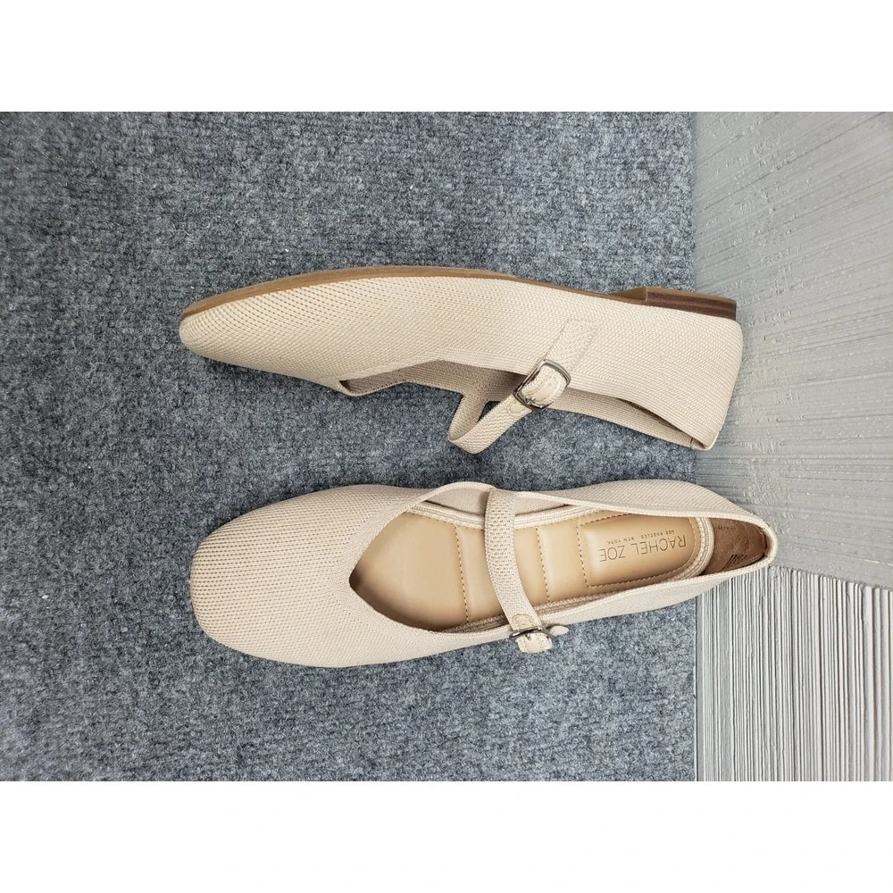 Rachel Zoe Women Mary Jane Ballet 10M Beige Adjustable Strap Flat Comfort Shoes